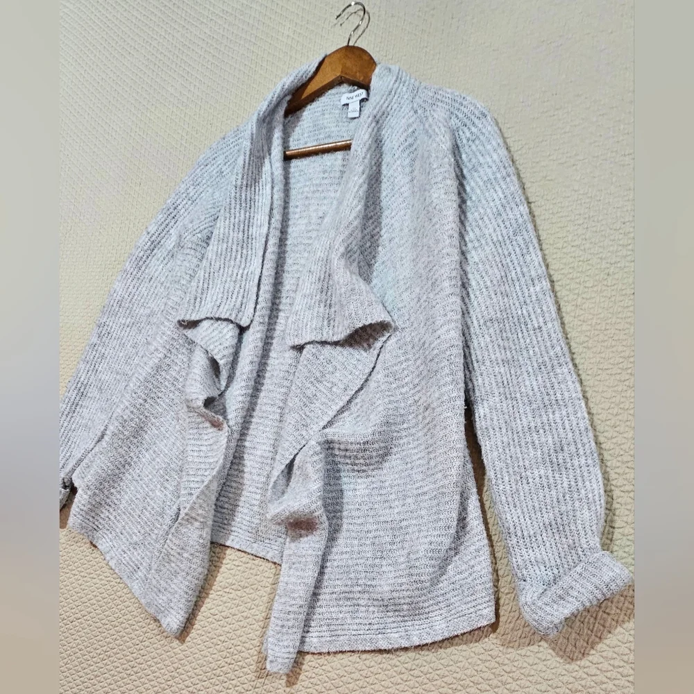 Nine West Light Heather Gray Open Front Waterfall Cardigan‎ Soft Sweater Size XL - Picture 2 of 5